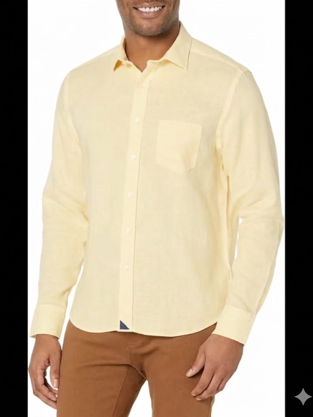 UNTUCKit Santo Pale Yellow Long-Sleeve Button-Down Shirt 100% Linen Large EUC